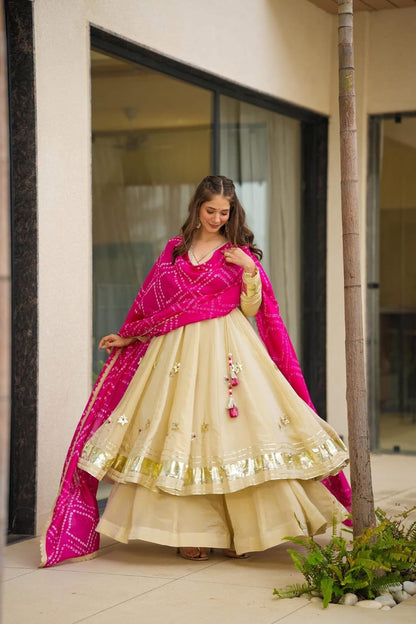Purely Handmade Anarkali Plazzo Set & Bandhani Dupatta For A Royal Festive Look