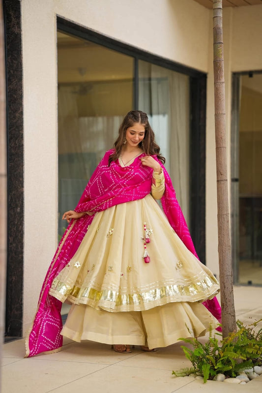 Purely Handmade Anarkali Plazzo Set & Bandhani Dupatta For A Royal Festive Look