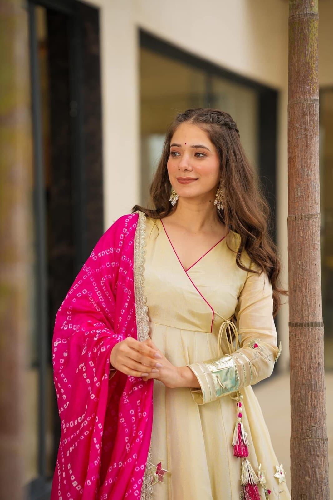 Purely Handmade Anarkali Plazzo Set & Bandhani Dupatta For A Royal Festive Look