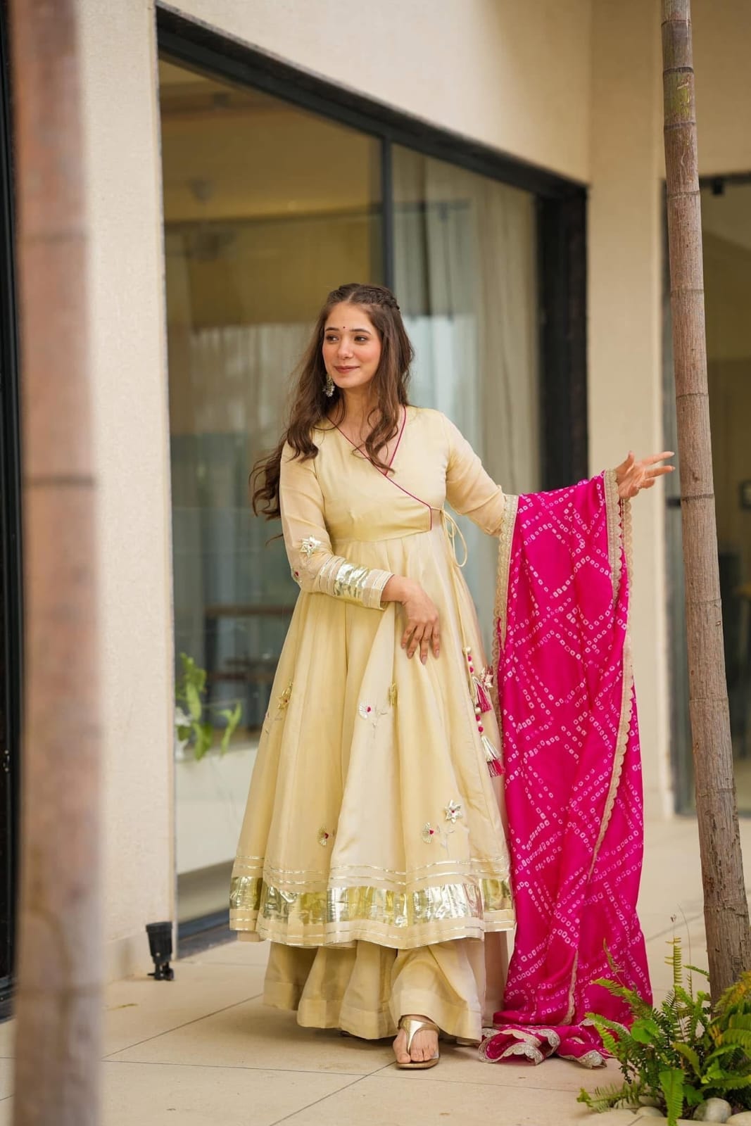 Purely Handmade Anarkali Plazzo Set & Bandhani Dupatta For A Royal Festive Look