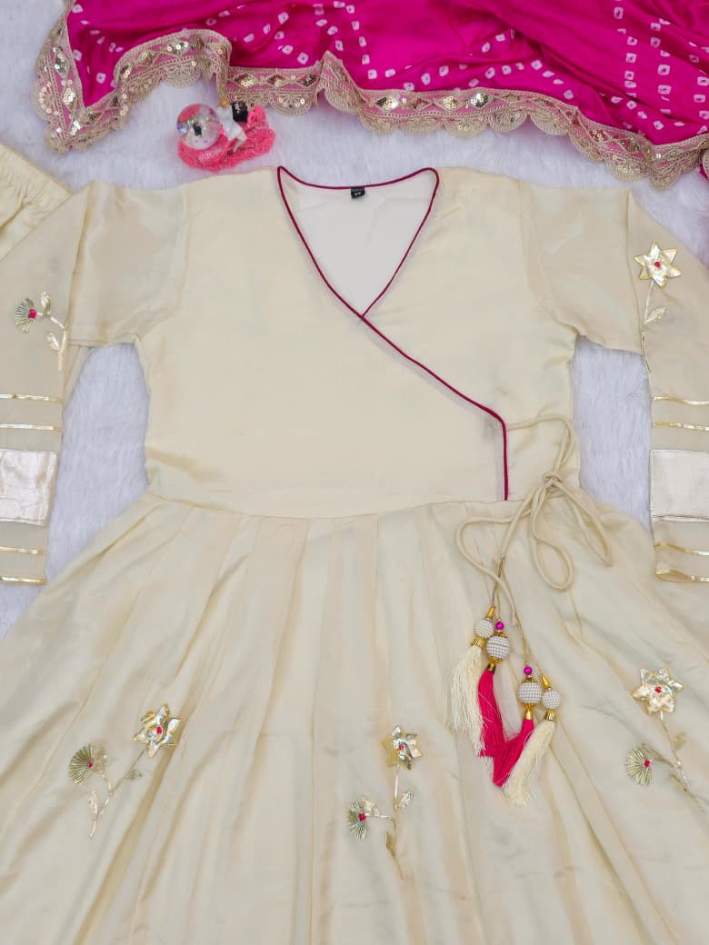 Purely Handmade Anarkali Plazzo Set & Bandhani Dupatta For A Royal Festive Look