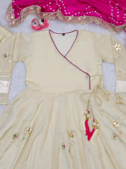 Purely Handmade Anarkali Plazzo Set & Bandhani Dupatta For A Royal Festive Look