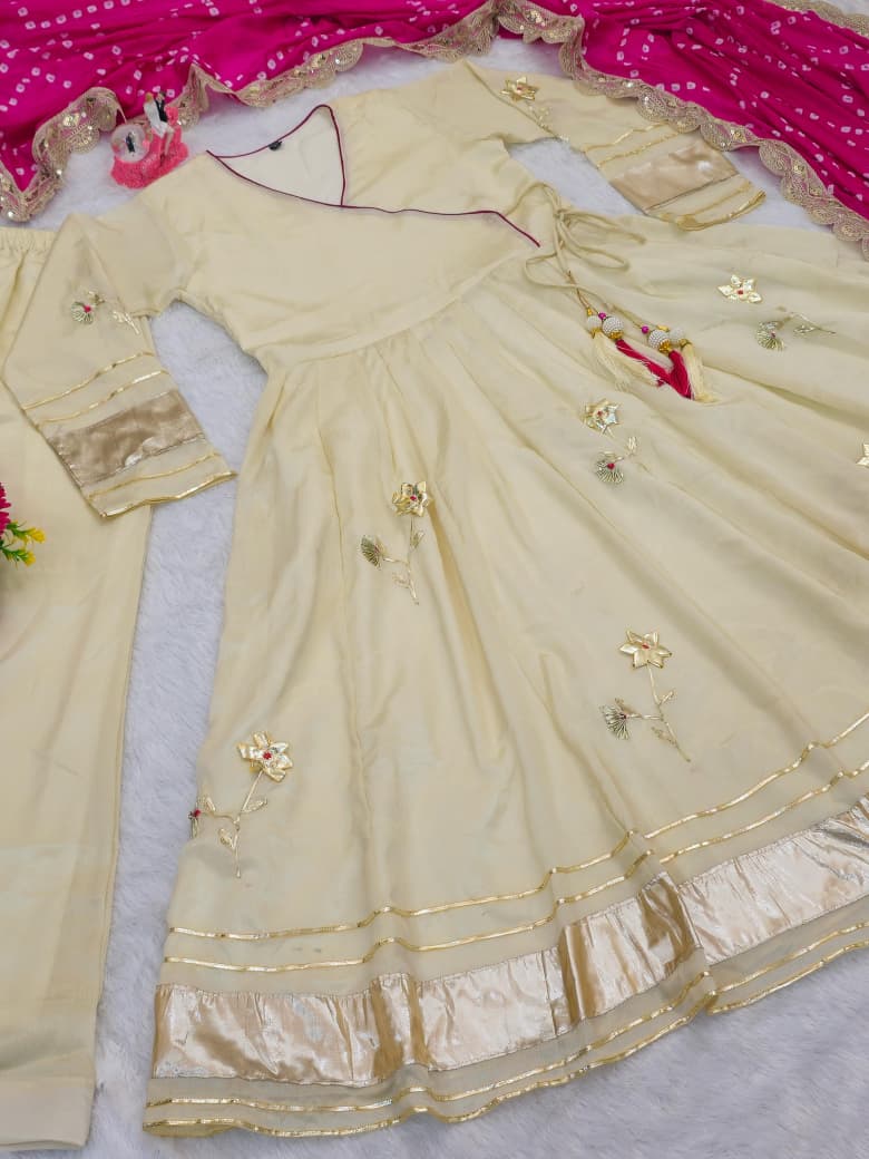 Purely Handmade Anarkali Plazzo Set & Bandhani Dupatta For A Royal Festive Look
