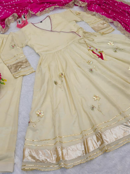 Purely Handmade Anarkali Plazzo Set & Bandhani Dupatta For A Royal Festive Look