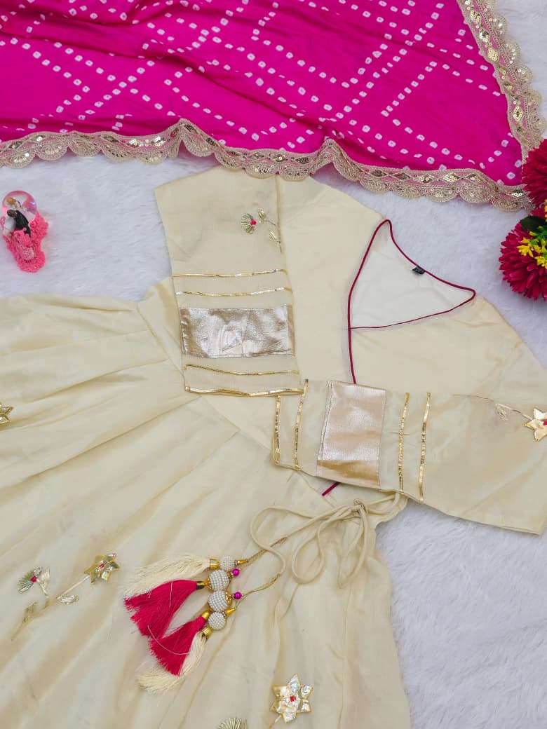 Purely Handmade Anarkali Plazzo Set & Bandhani Dupatta For A Royal Festive Look