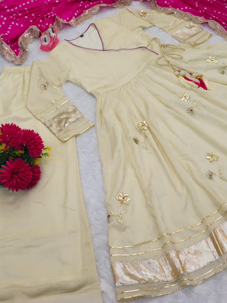 Purely Handmade Anarkali Plazzo Set & Bandhani Dupatta For A Royal Festive Look