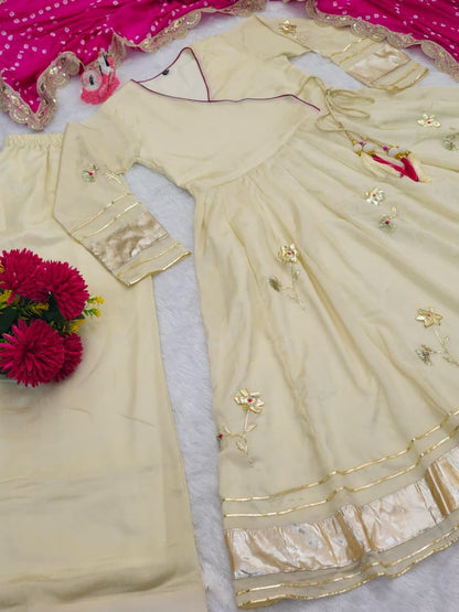 Purely Handmade Anarkali Plazzo Set & Bandhani Dupatta For A Royal Festive Look