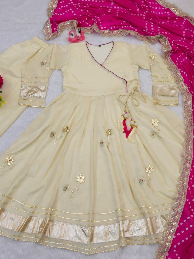 Purely Handmade Anarkali Plazzo Set & Bandhani Dupatta For A Royal Festive Look
