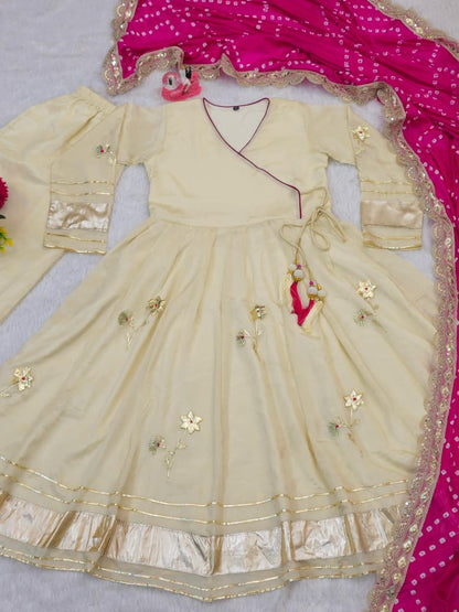 Purely Handmade Anarkali Plazzo Set & Bandhani Dupatta For A Royal Festive Look