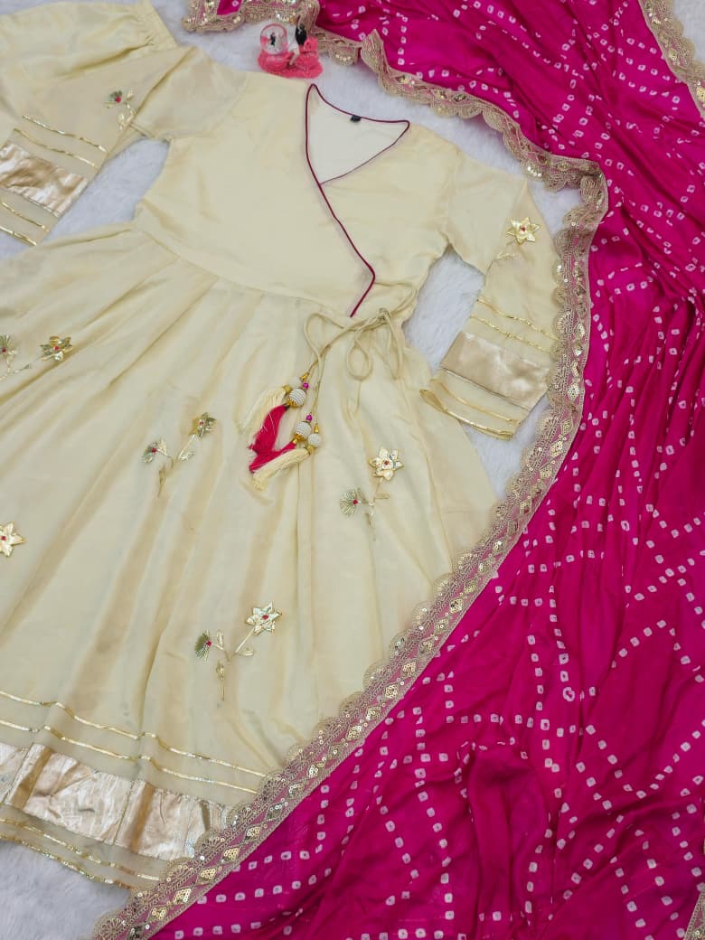 Purely Handmade Anarkali Plazzo Set & Bandhani Dupatta For A Royal Festive Look