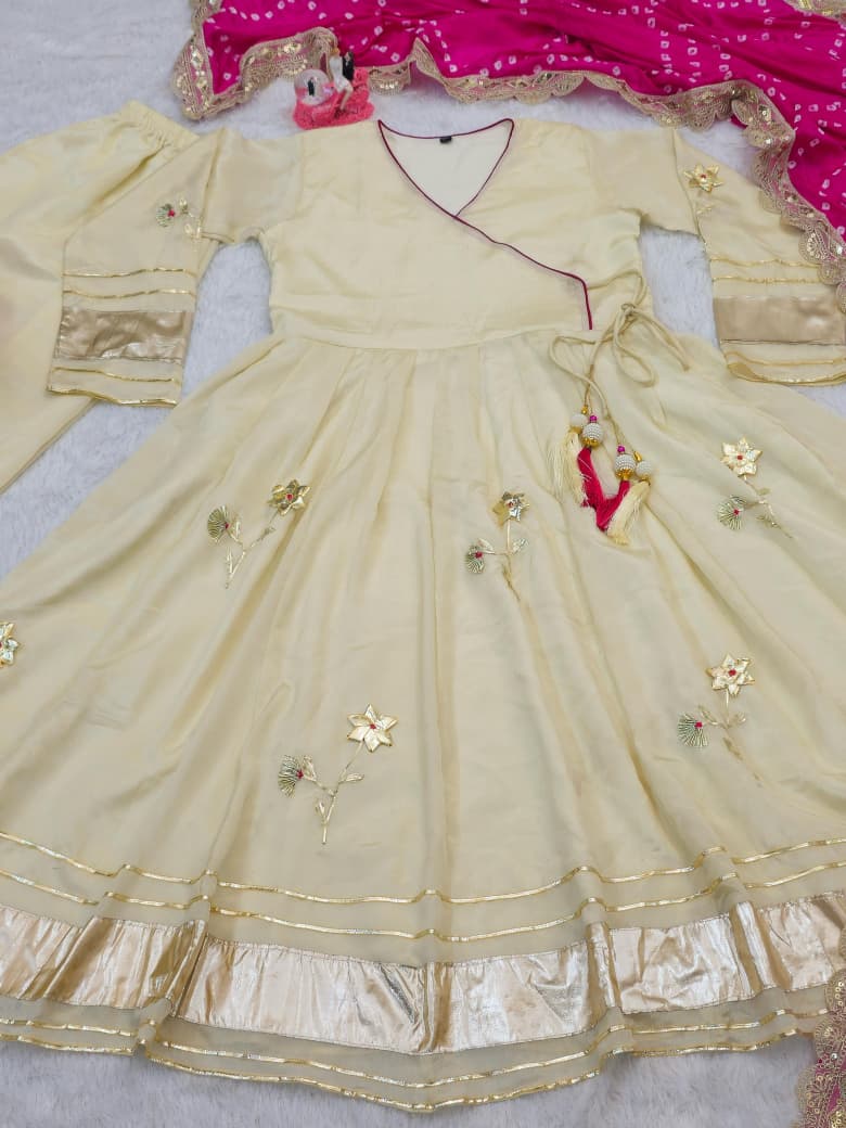 Purely Handmade Anarkali Plazzo Set & Bandhani Dupatta For A Royal Festive Look