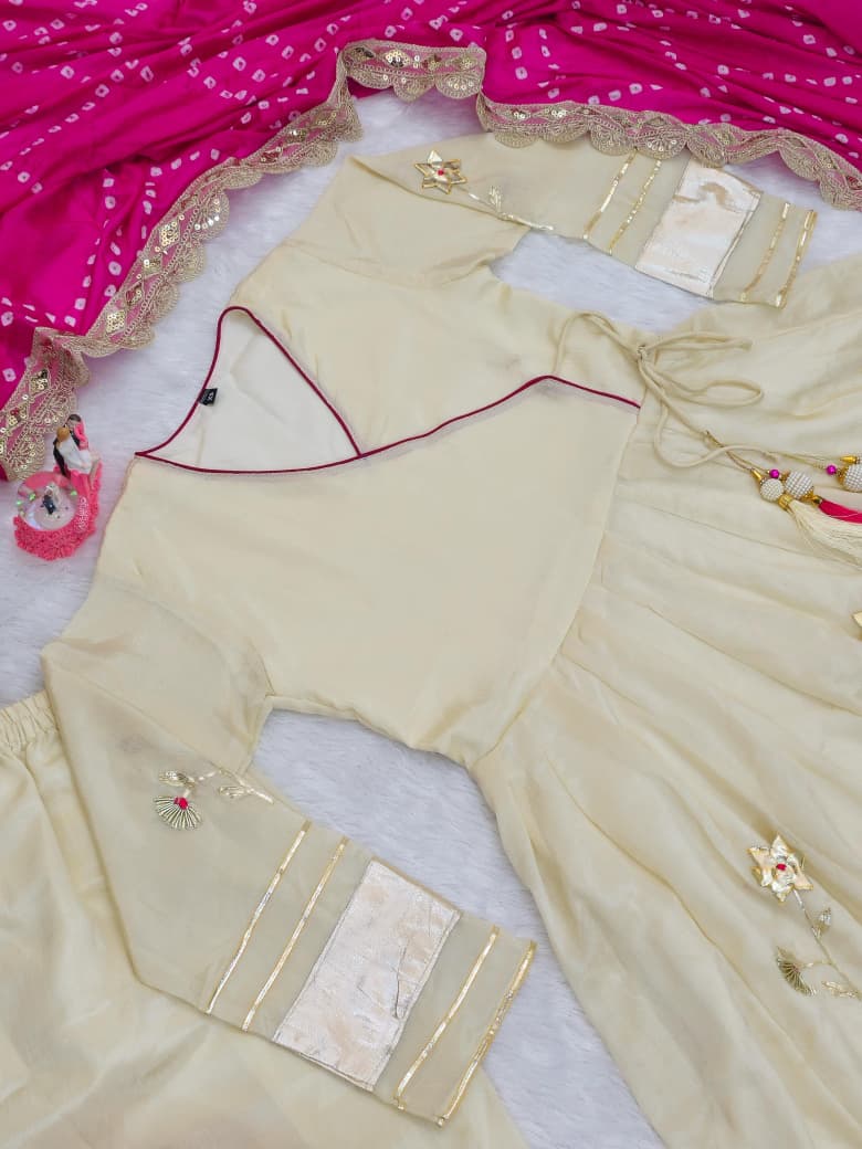 Purely Handmade Anarkali Plazzo Set & Bandhani Dupatta For A Royal Festive Look