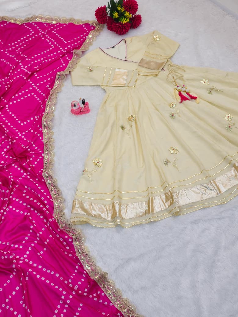 Purely Handmade Anarkali Plazzo Set & Bandhani Dupatta For A Royal Festive Look