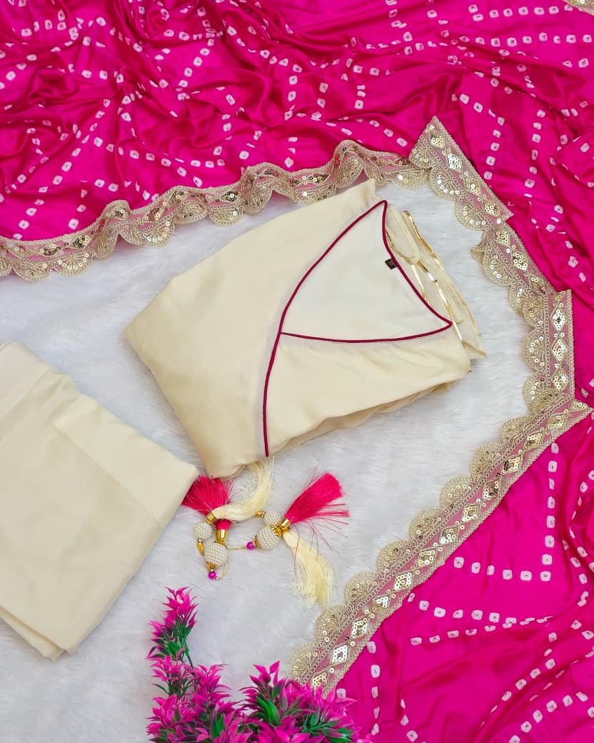 Purely Handmade Anarkali Plazzo Set & Bandhani Dupatta For A Royal Festive Look