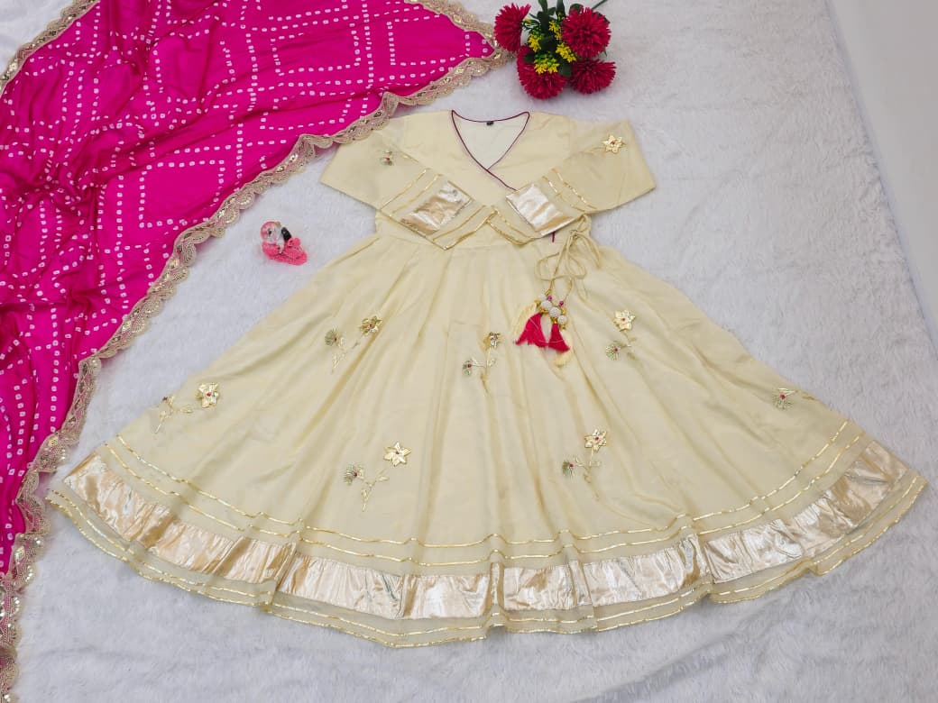 Purely Handmade Anarkali Plazzo Set & Bandhani Dupatta For A Royal Festive Look