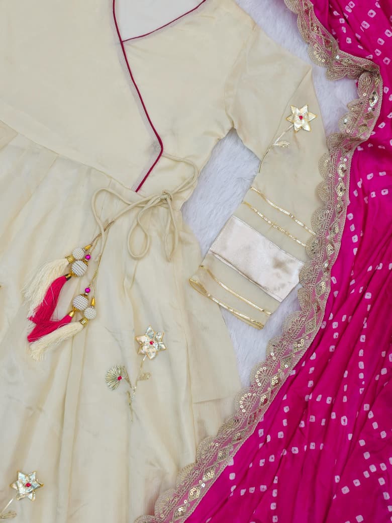 Purely Handmade Anarkali Plazzo Set & Bandhani Dupatta For A Royal Festive Look