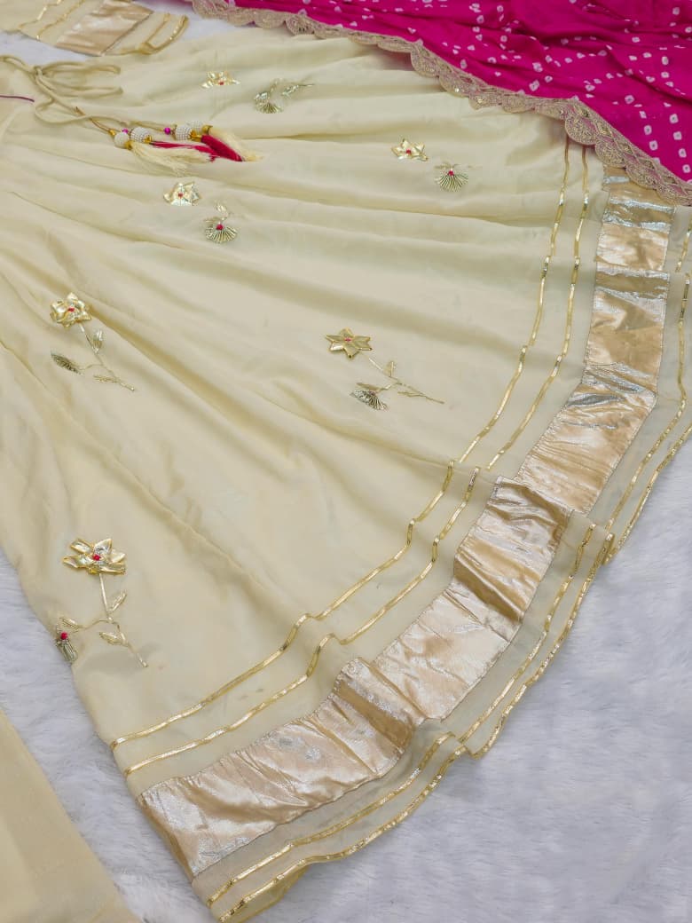 Purely Handmade Anarkali Plazzo Set & Bandhani Dupatta For A Royal Festive Look