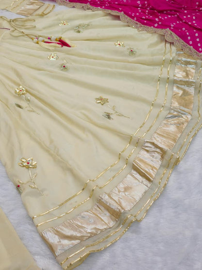 Purely Handmade Anarkali Plazzo Set & Bandhani Dupatta For A Royal Festive Look