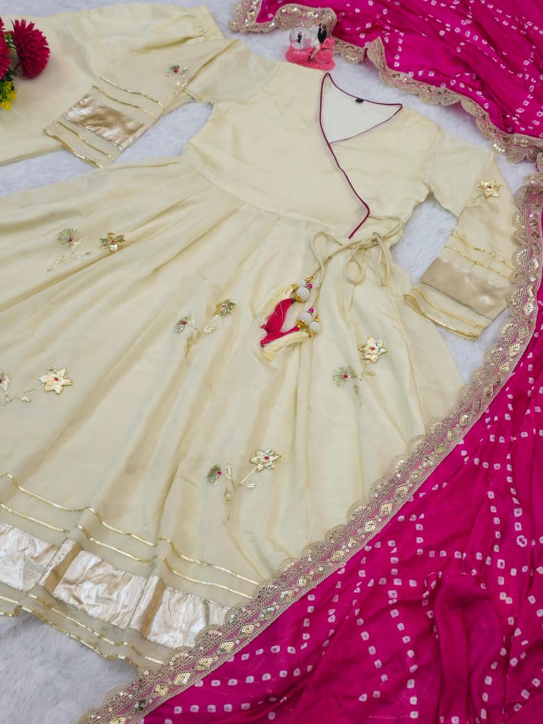 Purely Handmade Anarkali Plazzo Set & Bandhani Dupatta For A Royal Festive Look