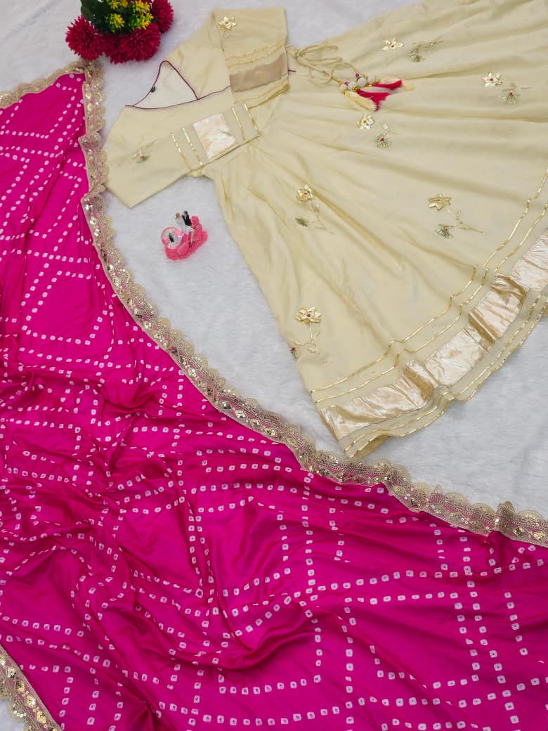 Purely Handmade Anarkali Plazzo Set & Bandhani Dupatta For A Royal Festive Look