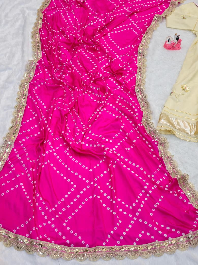 Purely Handmade Anarkali Plazzo Set & Bandhani Dupatta For A Royal Festive Look