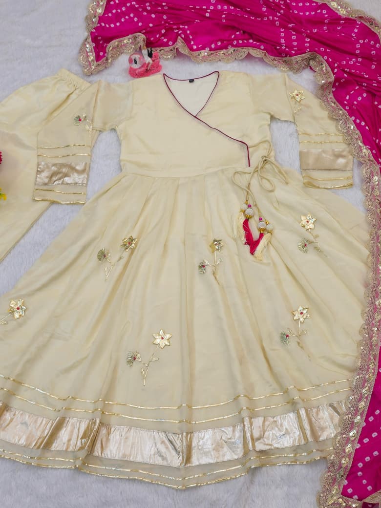 Purely Handmade Anarkali Plazzo Set & Bandhani Dupatta For A Royal Festive Look