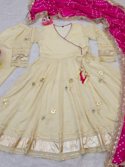 Purely Handmade Anarkali Plazzo Set & Bandhani Dupatta For A Royal Festive Look