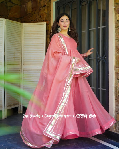 Shimmering Petal Suit Set With Eye  Catching  Gotta Patti Work