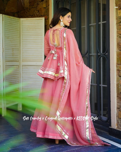 Shimmering Petal Suit Set With Eye  Catching  Gotta Patti Work