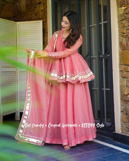 Shimmering Petal Suit Set With Eye  Catching  Gotta Patti Work