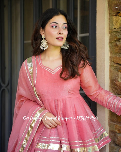Shimmering Petal Suit Set With Eye  Catching  Gotta Patti Work