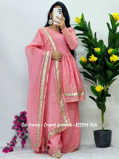 Shimmering Petal Suit Set With Eye  Catching  Gotta Patti Work