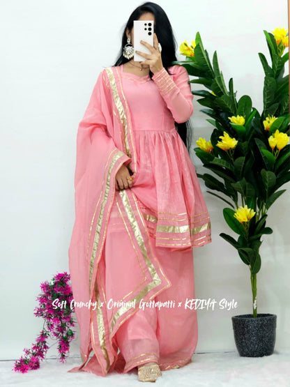 Shimmering Petal Suit Set With Eye  Catching  Gotta Patti Work