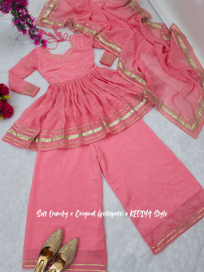 Shimmering Petal Suit Set With Eye  Catching  Gotta Patti Work