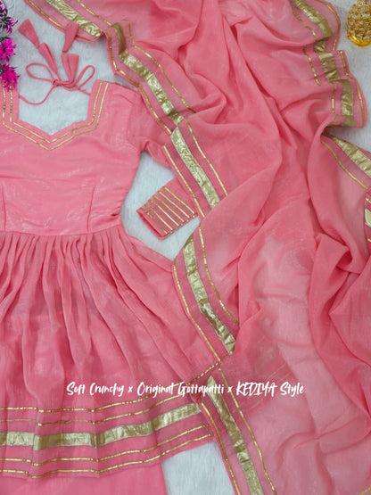 Shimmering Petal Suit Set With Eye  Catching  Gotta Patti Work