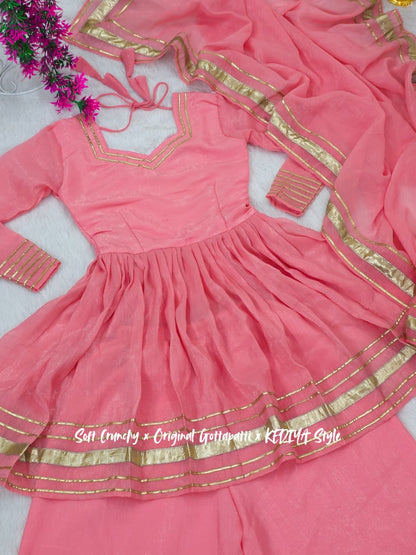 Shimmering Petal Suit Set With Eye  Catching  Gotta Patti Work
