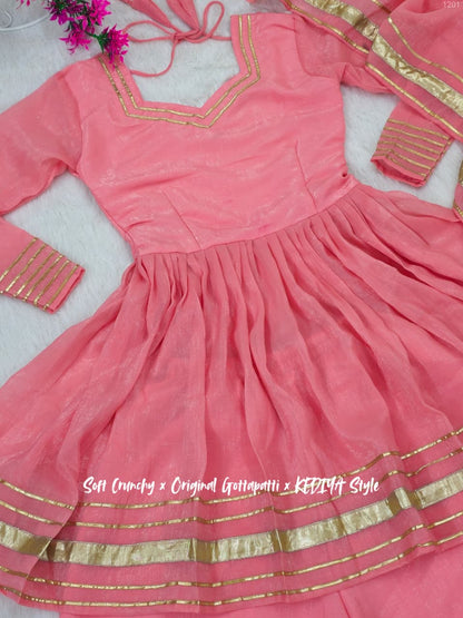 Shimmering Petal Suit Set With Eye  Catching  Gotta Patti Work