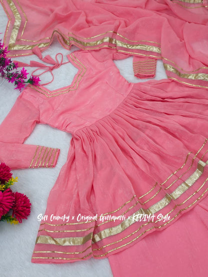 Shimmering Petal Suit Set With Eye  Catching  Gotta Patti Work