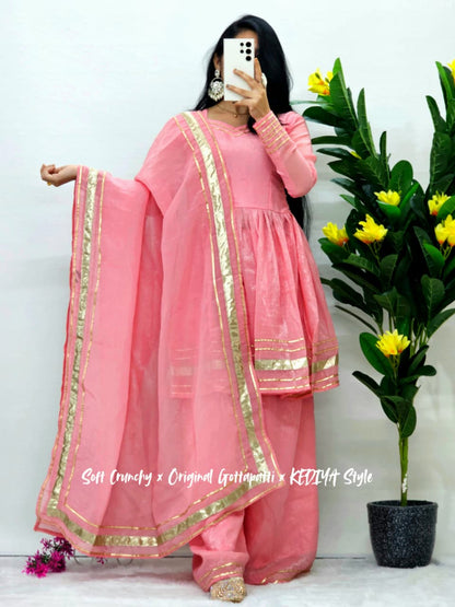 Shimmering Petal Suit Set With Eye  Catching  Gotta Patti Work