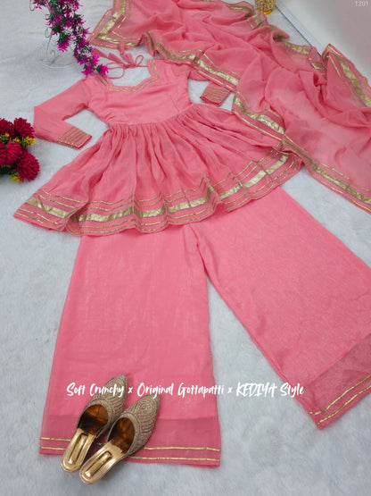 Shimmering Petal Suit Set With Eye  Catching  Gotta Patti Work
