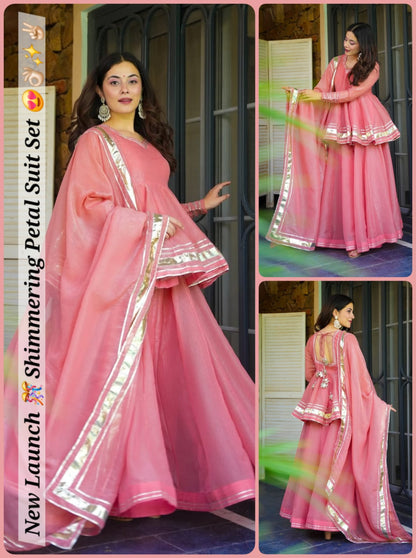Shimmering Petal Suit Set With Eye  Catching  Gotta Patti Work