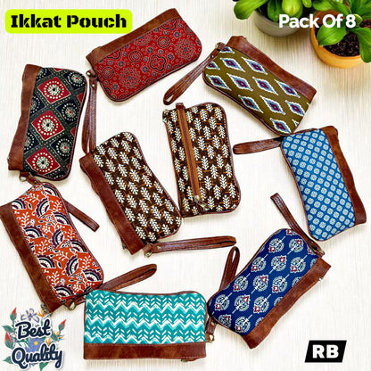 Utility Pouch – Ikkat Cotton Fabric | Travel, Makeup, Organizer & Return Gifting ( 8 Pieces )