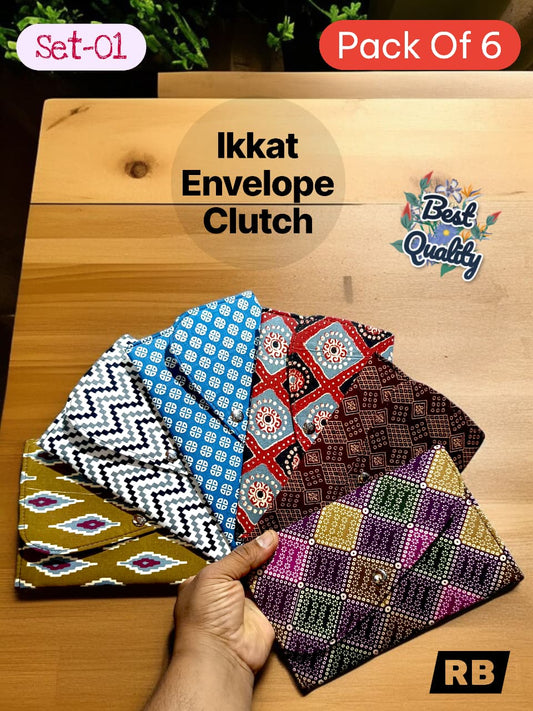IKKAT Envelope Clutch – Handmade Cotton Clutch for Parties & Return Gifting ( 12 Pieces )