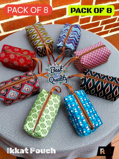 Utility Pouch – Ikkat Cotton Fabric | Travel, Makeup & Return Gifting Organizer ( 8 Pieces )