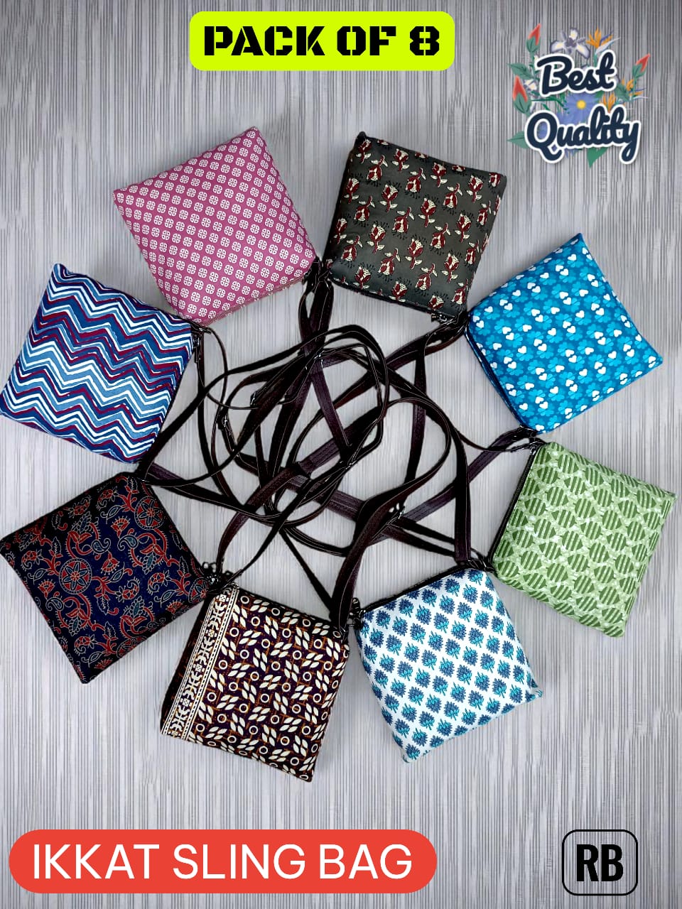 Ikkat Sling Bag – Handmade Cotton Sling with Adjustable Strap | Everyday & Return Gifting ( 8 Pieces )