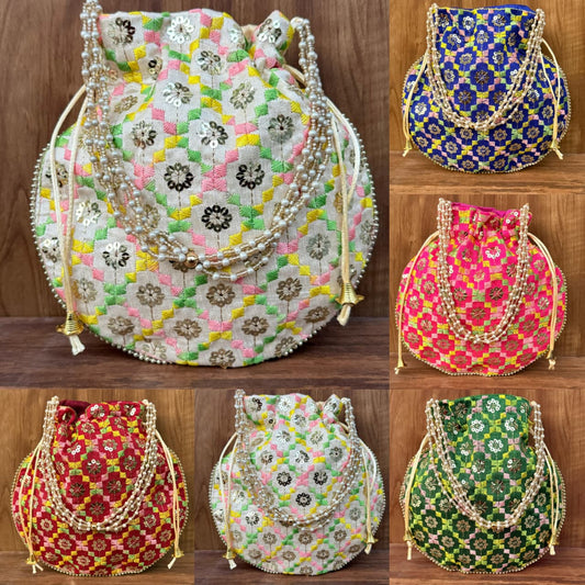 Designer Potli Bag – All Designs | 9x9 inches | Bulk Order & Return Gifting ( 12 Pieces )