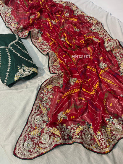 New Launching Traditional Bandhej Saree Collection – Soft Georgette with Heavy C-Pallu & Diamond Work