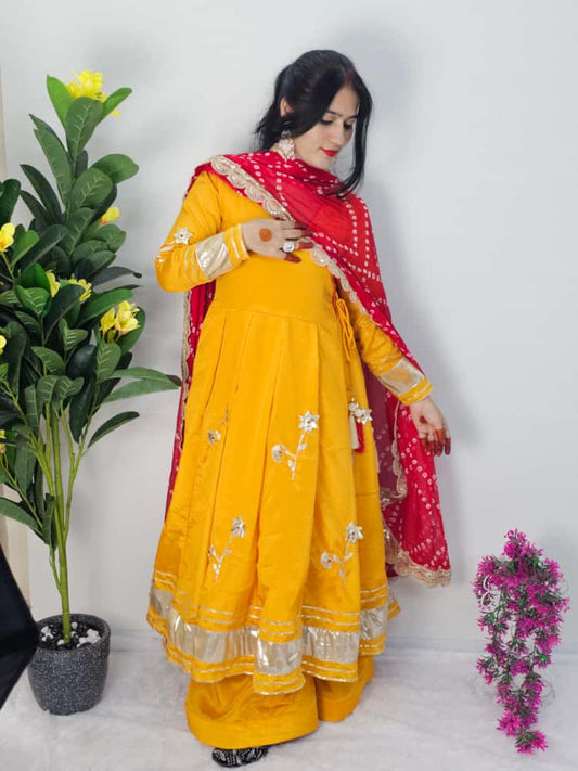 ✨ Premium Handmade Anarkali Plazzo Set with Bandhani Dupatta | Festive Wear Chinon Suit (Code: 1207)