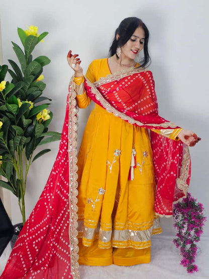 ✨ Premium Handmade Anarkali Plazzo Set with Bandhani Dupatta | Festive Wear Chinon Suit (Code: 1207)