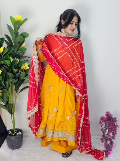 ✨ Premium Handmade Anarkali Plazzo Set with Bandhani Dupatta | Festive Wear Chinon Suit (Code: 1207)